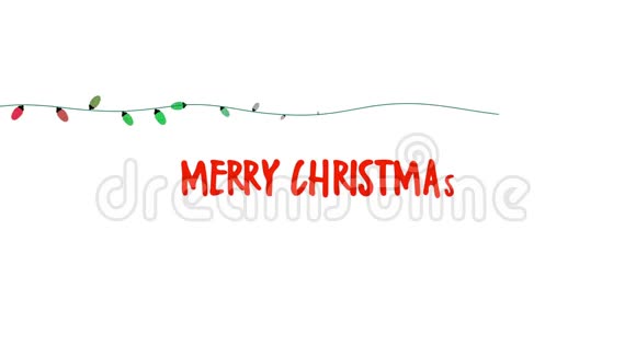 动画特写圣诞快乐文字白色背景的彩色花环视频的预览图