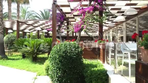 酒店内鲜花盛开的美丽门廊视频的预览图