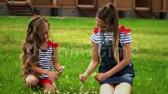 两个姐妹在公园的草坪上休息视频的预览图