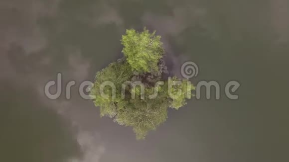 低飞过湖面倒影云在碧绿的水面4K视频的预览图