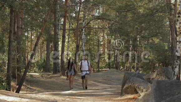 徒步情侣在森林里散步视频的预览图
