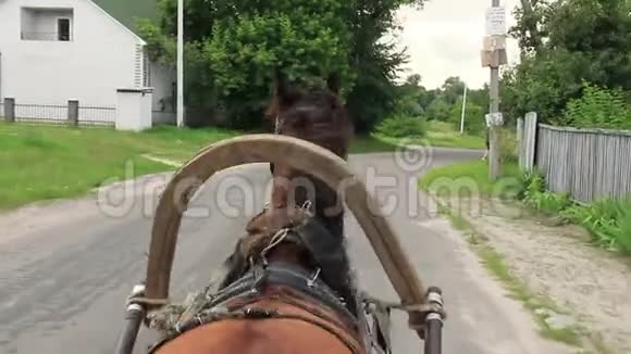 骑着马开着手推车沿着村道行驶司机视频的预览图