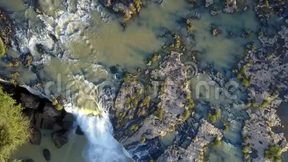 美丽的瀑布垂直景观和河流急流视频的预览图