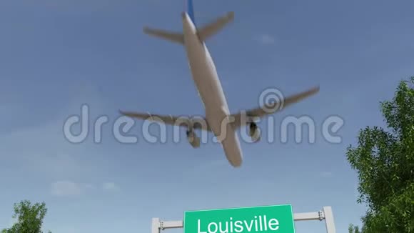 飞机抵达路易斯维尔机场前往美国概念4K动画视频的预览图