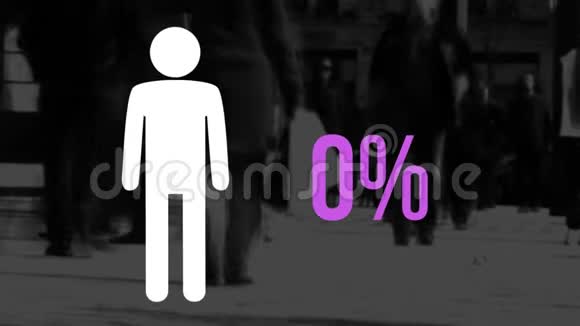人的符号和不断上升的百分比填充粉红色和人们在街上行走视频的预览图