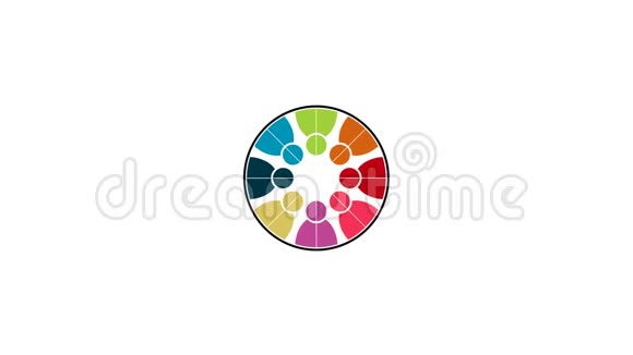 人物标志团队合作象征着八个人在一个圆圈里4K分辨率运动图形视频的预览图