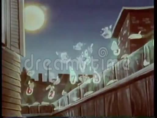 九只猫鬼在栅栏上唱歌的动画视频的预览图