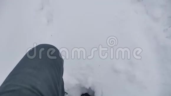 人从第一个人身上穿过冬天的雪景视频的预览图