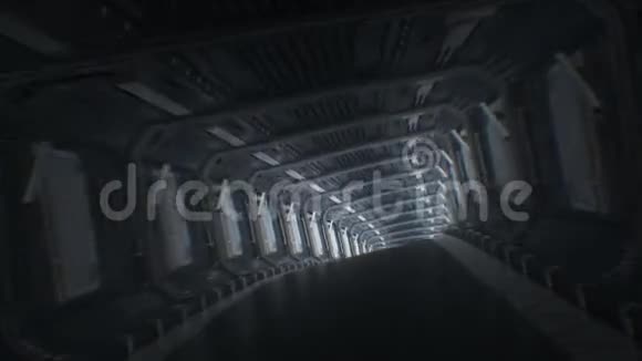 美丽的快速飞行通过无尽的抽象隧道未来派飞船隧道运动三维动画视频的预览图