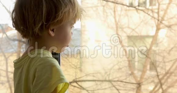 小男孩正看着窗外视频的预览图