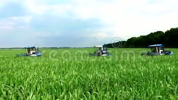一个种植玉米的农场农业拖拉机分析移除横向的年轻玉米视频的预览图