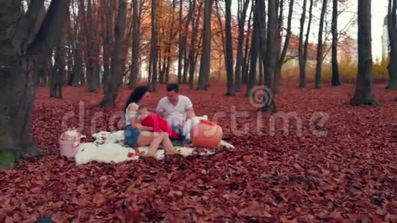 一家人在秋天公园和一个小孩子野餐视频的预览图