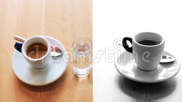 两杯浓咖啡和美式咖啡的蒙太奇背景视频的预览图