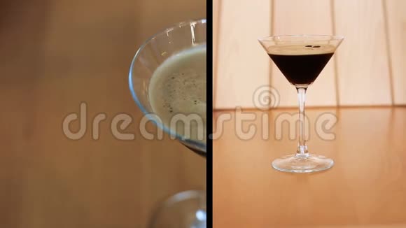 咖啡鸡尾酒的蒙太奇桌上有豆子视频的预览图