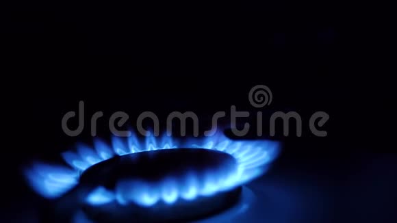 燃气燃烧器火蓝色火焰黑色背景气体视频的预览图