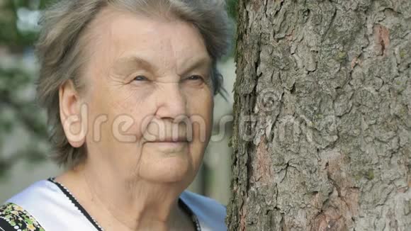 森林中严重老年妇女肖像视频的预览图