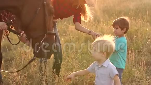 幼儿在田里喂马苹果动作慢视频的预览图