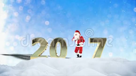 圣诞老人在雪地里跳舞形成了2017年的节日贺卡视频的预览图