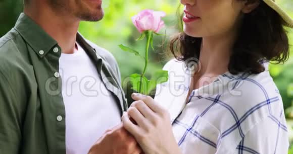 在花园里闻着玫瑰的浪漫情侣视频的预览图
