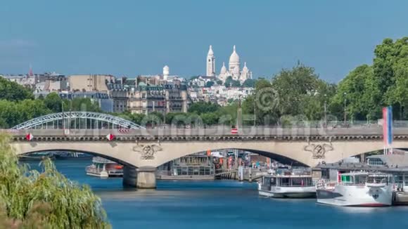 耶拿桥和圣心教堂教堂时间推移桥巴黎法国视频的预览图