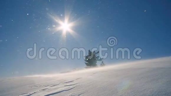 山上的风吹雪暴风雪暴风雪视频的预览图