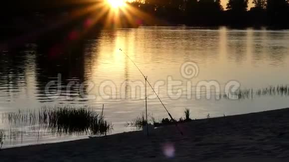 一个森林湖在夏天的日落时分钓鱼视频的预览图