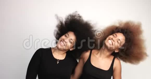 几个有着巨大非洲头发的黑人女人跳舞摇头视频的预览图