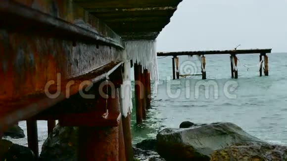 冬天的大海和码头视频的预览图