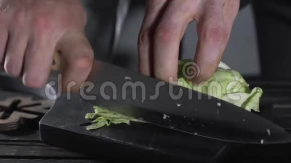 厨师切碎卷心菜蔬菜沙拉素食纯素食品烹饪食品维生素和健康绿色和视频的预览图