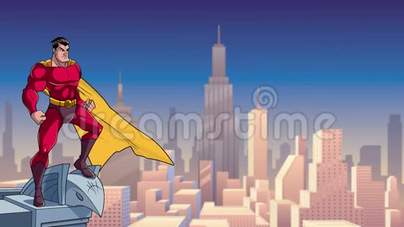 超级英雄从屋顶观看城市视频的预览图
