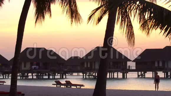 日落时分马尔代夫岛的沙滩视频的预览图