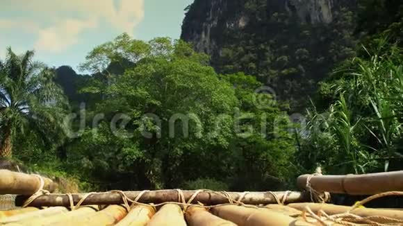 在泰国的绿树绿茵中横渡热带河流的漂流者视频的预览图