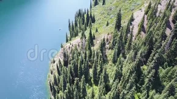 山湖中央的小船林中的山水山湖视频的预览图
