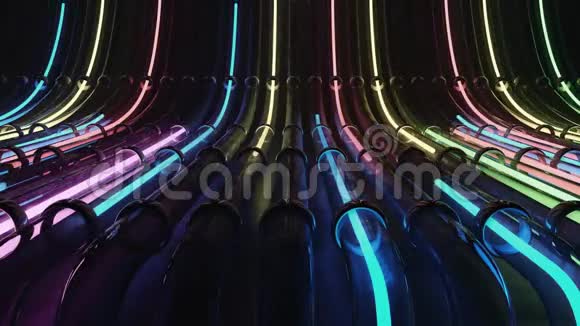 循环VJ霓虹灯线穿过管道视频的预览图