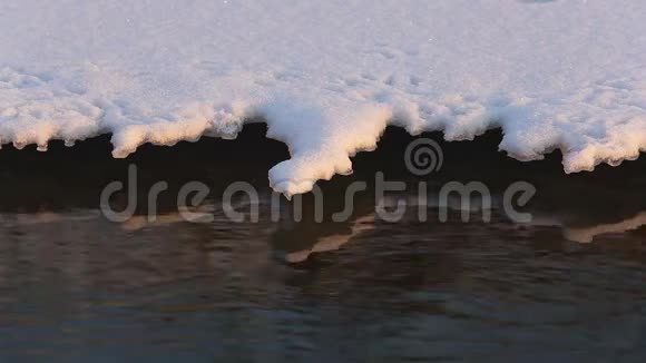 冬天的河流细节有冰雪视频的预览图