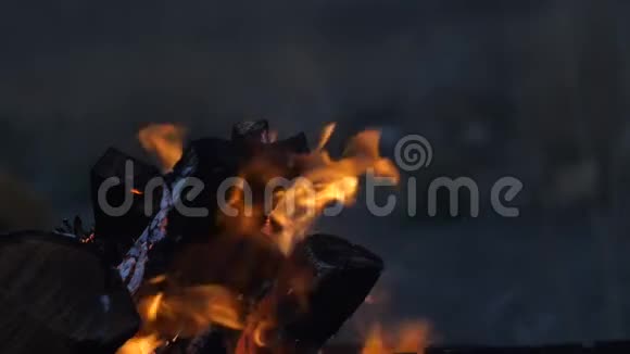 室外营地火灾中木柴燃烧视频的预览图