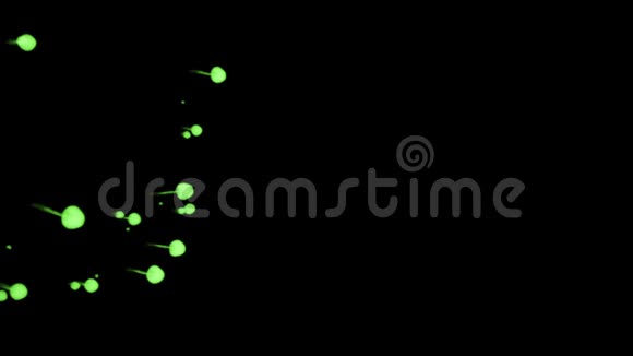 荧光亮绿的颜色倒在水中许多滴墨水这是3D渲染镜头的慢动作墨水视频的预览图