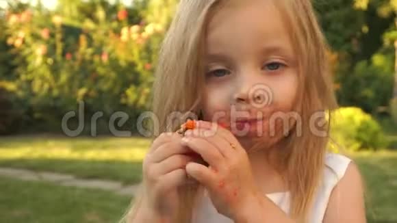 小女孩很喜欢吃西红柿视频的预览图