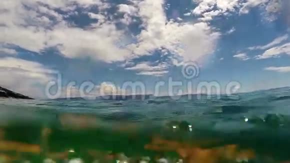 在游泳者头上的摄像头显示了它在水下和水面上的运动视频的预览图