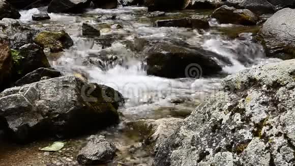 河水以鹅卵石在近景中流淌视频的预览图