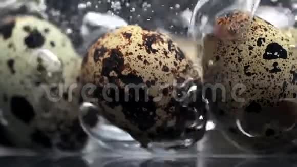 鹌鹑卵在沸水中有许多气泡在缓慢运动食物在超级缓慢运动每秒240帧视频的预览图