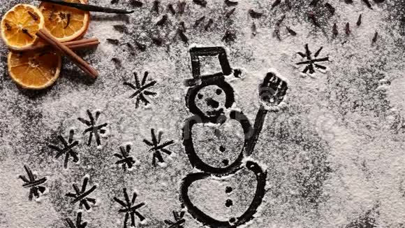 孩子们用手画星星围绕着雪人的面粉视频的预览图