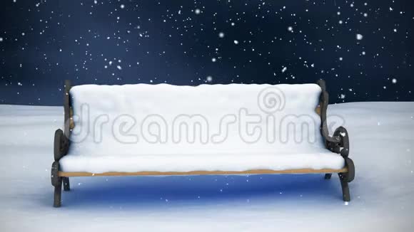 冬天的风景和降雪的长凳视频的预览图