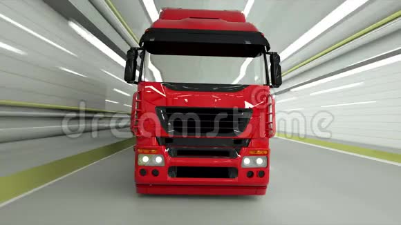 红色卡车在隧道里快速驾驶三维渲染视频的预览图