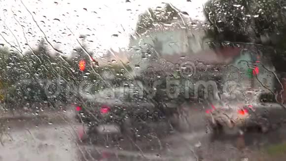 城市街道上下着大雨视频的预览图