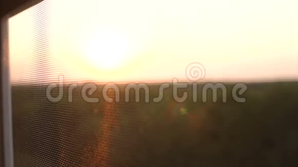 窗户上的蚊子网和模糊的日落视频的预览图