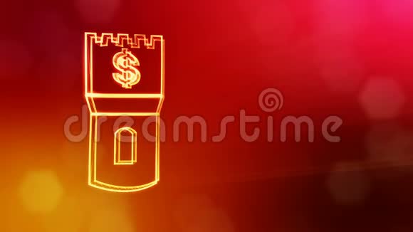 塔徽上的美元标志发光粒子的金融背景具有景深的3D环动画bokeh视频的预览图