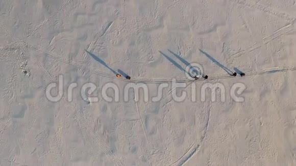 一群人在冬天的平原或冰雪覆盖着光滑的雪视频的预览图