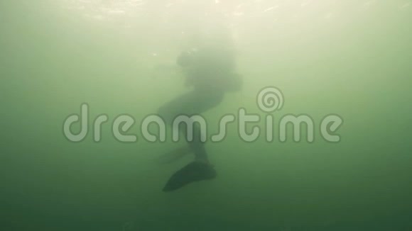 潜水员剪影水下视野水肺潜水潜水视频的预览图