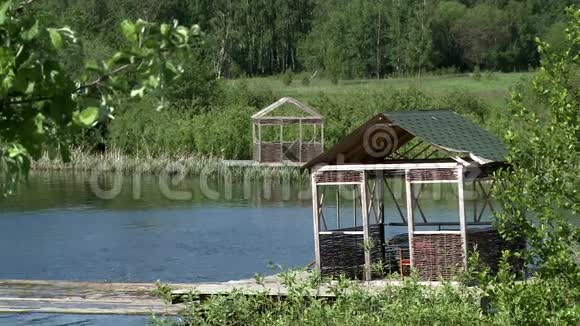 湖上柳条凉亭的景色视频的预览图